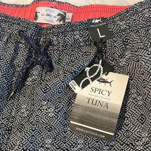 Spicy Tuna Mens Swim Trunks Shorts L Black Lined